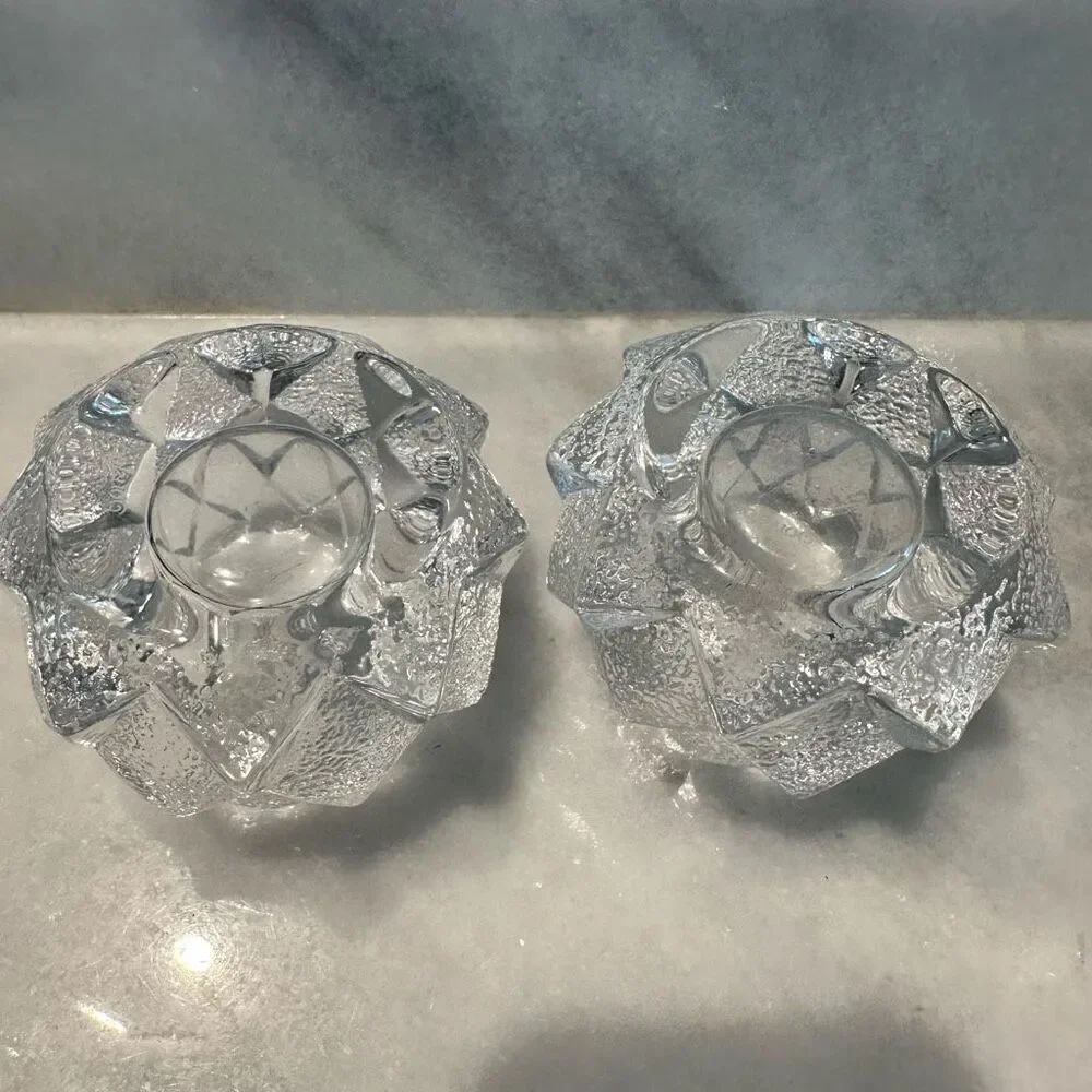 Vintage Orrefors Sweden Crystal Artichoke Nimbus Votive Candle Holders Set of 2 - Picture 5 of 7